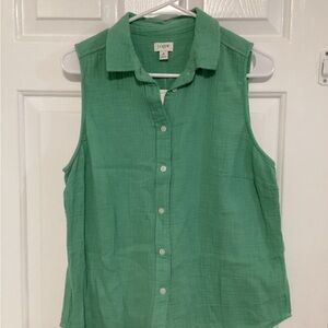 J. Crew Sleeveless Green Button Down Shirt